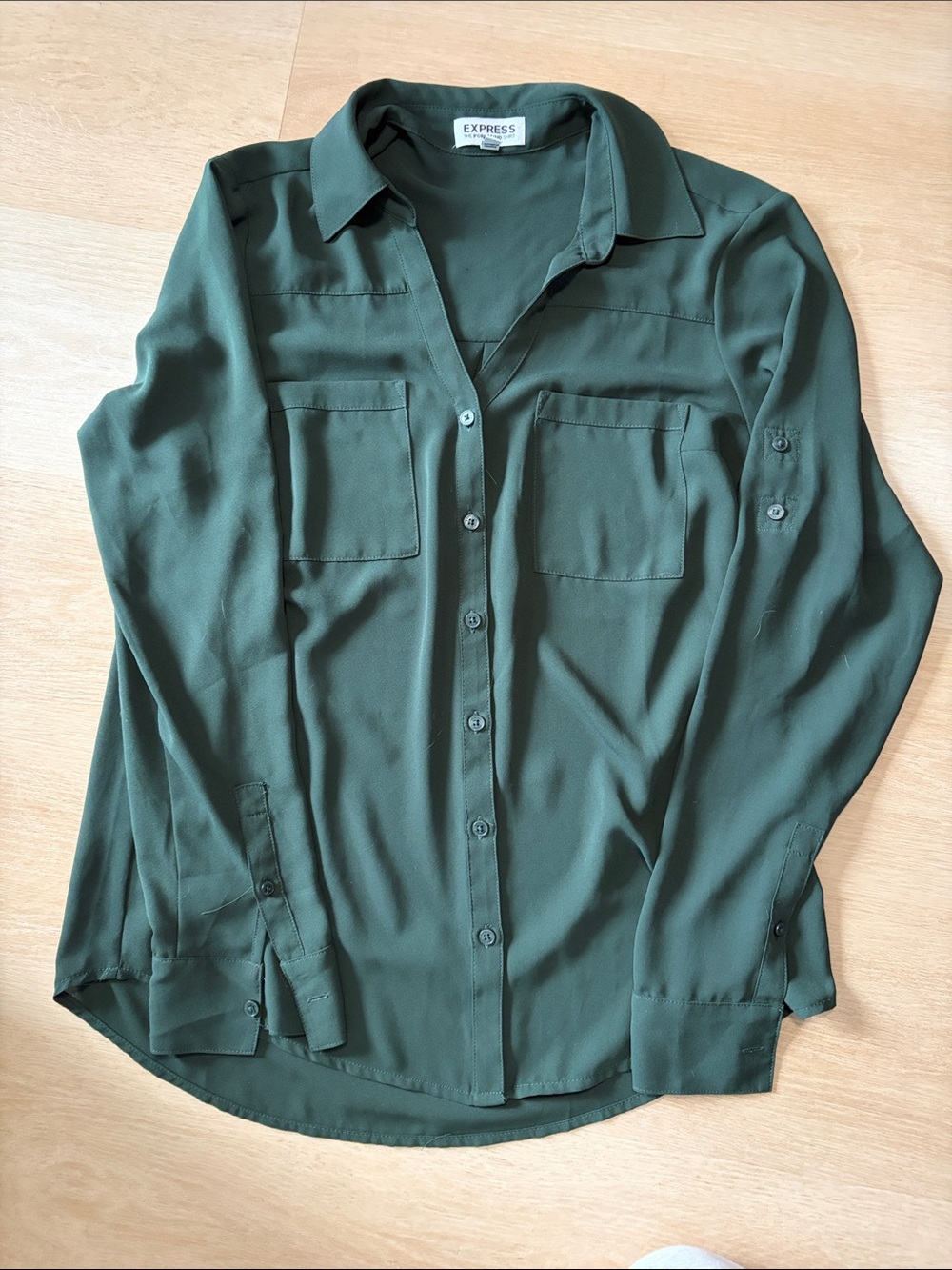Express Forest Green Button-Up Blouse